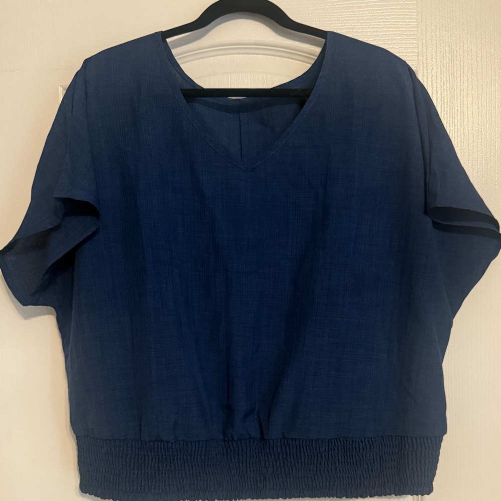 SHEIN Deep Blue V-Neck Blouse